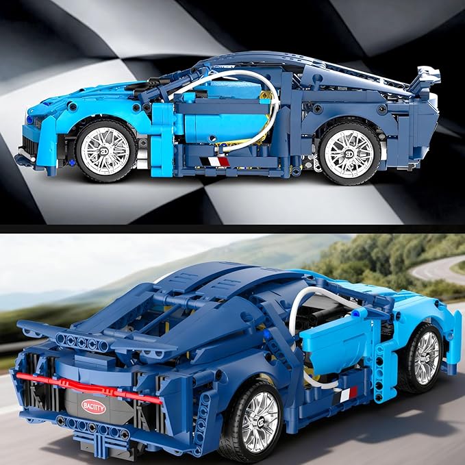 PIKARO Sports Car Building Blocks Set for Boys & Adults 1:14 MOC Collectible Toy Blue Race Car Model Kit Birthday Gift for Kids Teens Ages 8-14 (1144pcs)