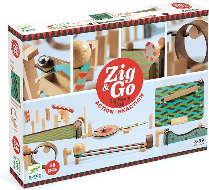 DJECO Zig & Go Big Boum Wall Construction Set (48pcs) - Chain Reaction Game for Kids - Fun & Creative Activity for Friends & Family Educational Toys for Children 8+ Years Girls & Boys
