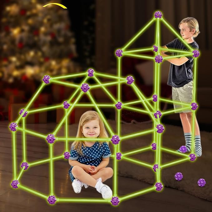 Glow In The Dark Fort Building Kit for KidsSTEM Construction Toys Educational Gift for 3 4 5 6 7 8 9 10 11 12 Years Old Boys and GirlsUltimate Creative Set for Indoor & Outdoors Activity200 Pc