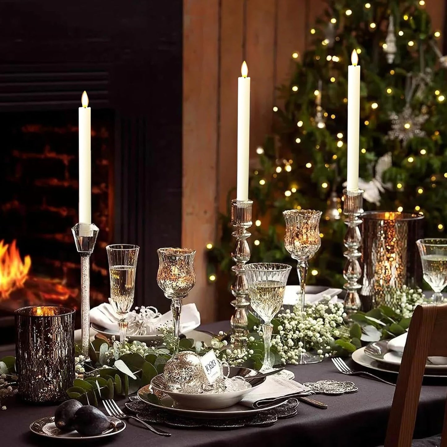 Sunjas 6PCS Flameless Taper Candles with 3D Flickering Flame Battery Operated Candles with 2 Remote with Button Cell Battery 10" Ivory LED Candlesticks Window Candle for Christmas Home Decor