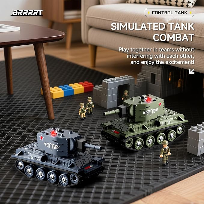 BRRRRT 1/64 RC Battle Tank SetRemote Control Military Vehicles with Infrared ShootRC Tank That Shoots with 330° Rotating Turret and Sound & Lighting for Kids Gift 8+