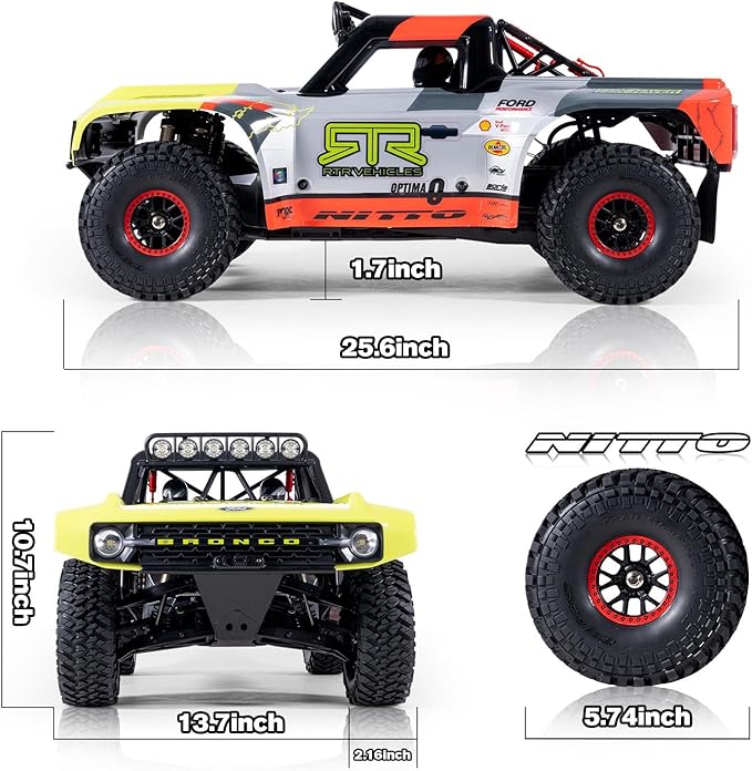 FMS 1/7 Ford Bronco RTR EB Fast RC Truck – Licensed by Ford & RTR Vehicles 80km/h Short Course Truck 4WD Brushless RC Car CNC Metal Parts Off-Road Rock Crawler 4x4 for Adults (2024 paint schem