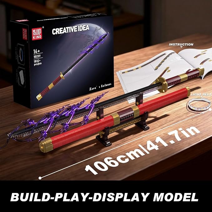 Mould King Zoro Sword Building Set - 41.7 Rechargeable LED Lightsaber with Display Stand DIY Assembly STEM Model Kit for Adults Creative Collectible Sci-Fi Toy & Cosplay Gift Idea (1832+ PCS)