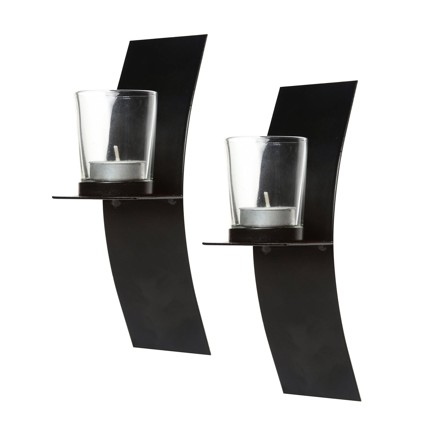 Hosley Set of 2 Modern Art Large Brown Wall Sconces with Clear Glass Tea Light Candle Holders 9 Inches Classic Design Hand Made by Artisans Great Wedding Gift LED Holder O4