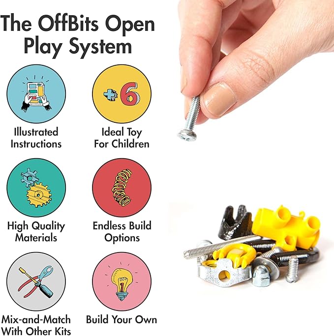 The Off Bits Erector Set: Animal Mini STEM Toys for Kids 6+ Toy Building Sets with Nuts & Bolts STEM Building Toys Gifts for Boys and Girls (Yellow Bee)