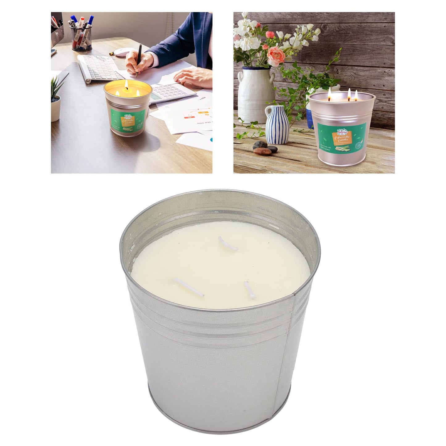 Pwshymi Scented Candle Smokeless 3 Wick Metal Bucket Soy Wax Essential Oil Scented Candle for Dining Garden Camping, Candles Gifts Set for Women, Birthdays, Weddings, Chr