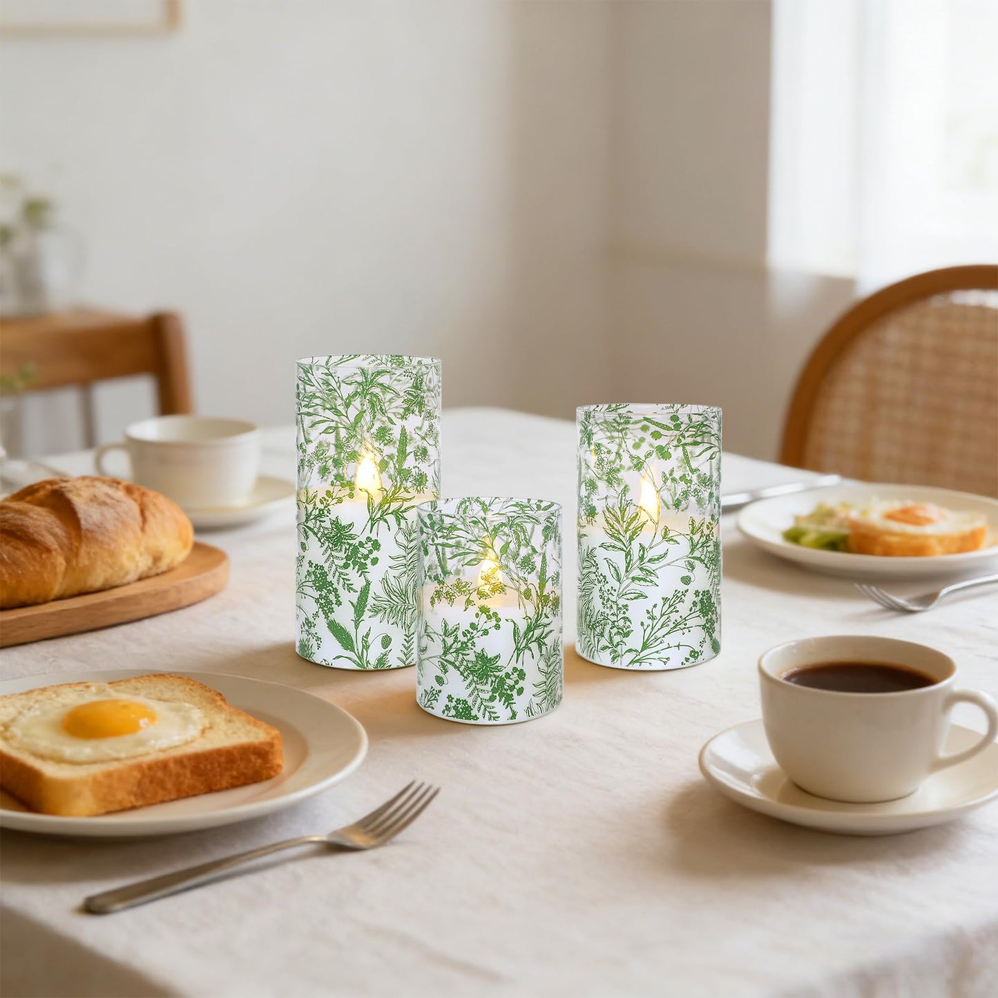 Impress Life Flameless Candles with Remote, 3PC Battery Operated LED Flickering Glass Candles, Real Wax Leaves Candles for Wedding Patry Home Decor