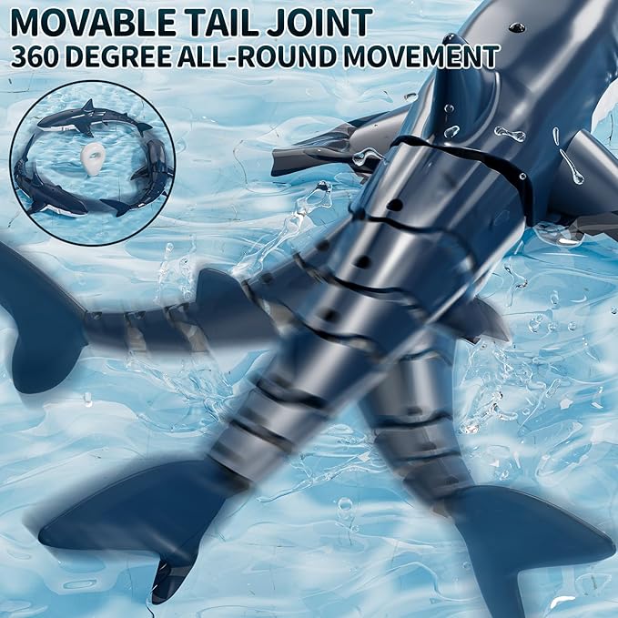 2.4GHz Remote Control Shark Toys for Boys1:18 Scale High Simulation Shark Toys with Light & Spray RC Sharks for Pools & Lakes Toy Shark Boat Gift for 4 5 6 7 8 9 Year Old Kids Boys Girls