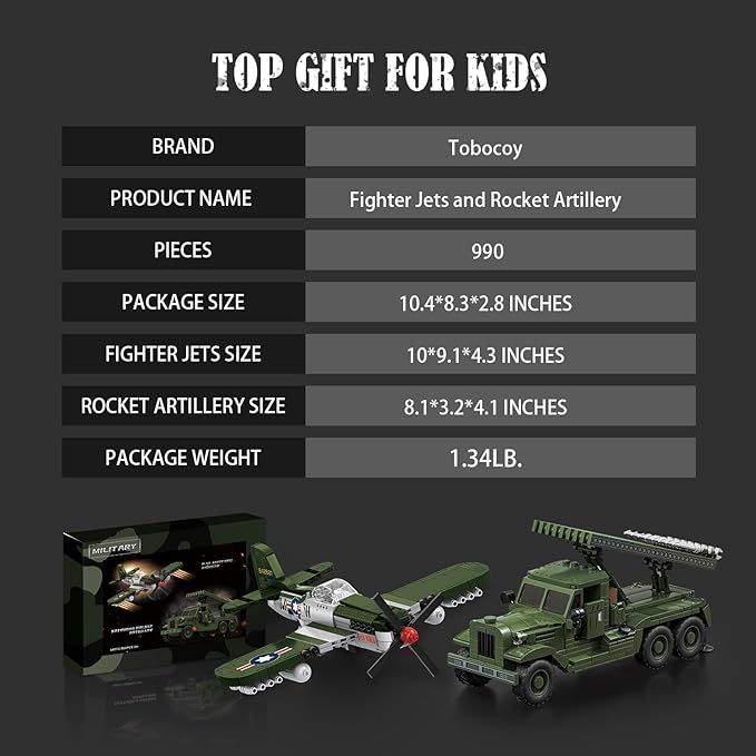 WW2 Military Building Blocks Set Compatible with Lego Includes P-51 Fighter & BM-13 Rocket Launcher Creative Military Gift for Boys and Kids Ages 8-12