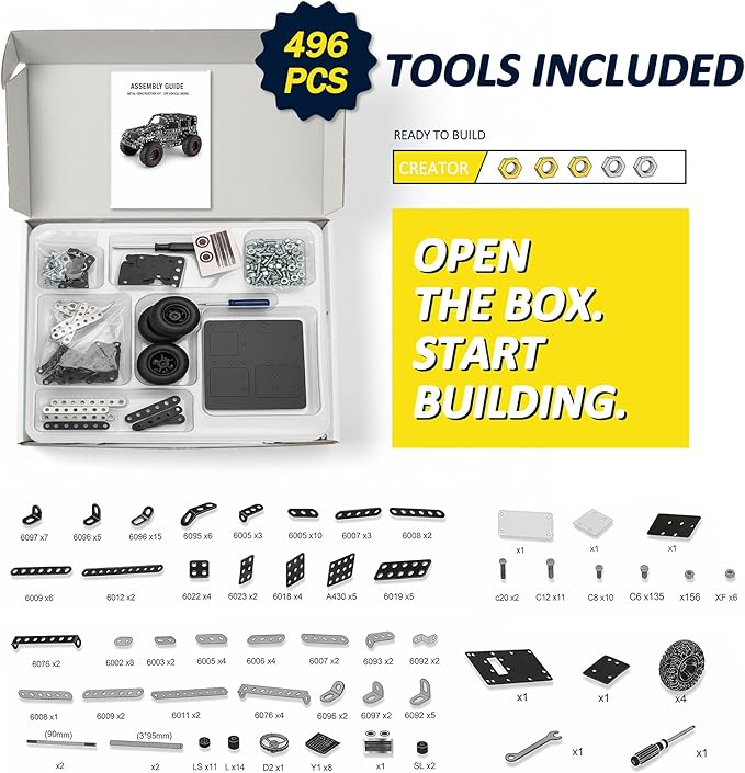 Metal Building Toys for Boys & Girls 8-12 Years Old 496 Pcs Off-Road Vehicle Model Truck Kits STEM Engineering Construction Set Monster Car Educational Gift for Kids Ages 8 9 10+