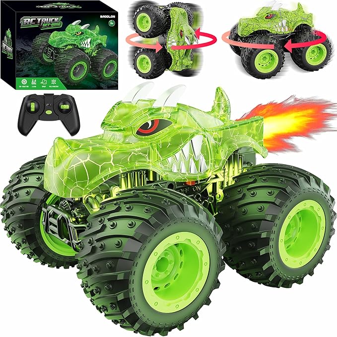 BAODLON RC Monster Trucks Toys for 3 4 5 6 7 8 Years Old Boys Kids 2.4GHz Remote Control Monster Car All Terrain RC Truck Off Road with Spray & Light Rechargeable Battery Christmas Birthday Gi