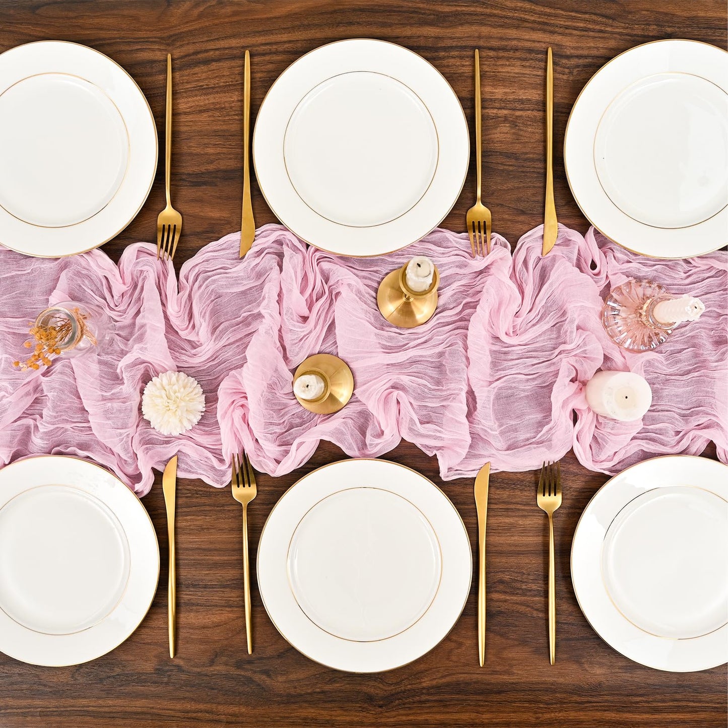 12 Pack Light Pink Cheesecloth Table Runner 35 x 70 Inch Gauze Cheese Cloth Table Runner, Boho Rustic Wedding Table Runner for Wedding Bridal Shower Graduation Party Banquet Table Decorations