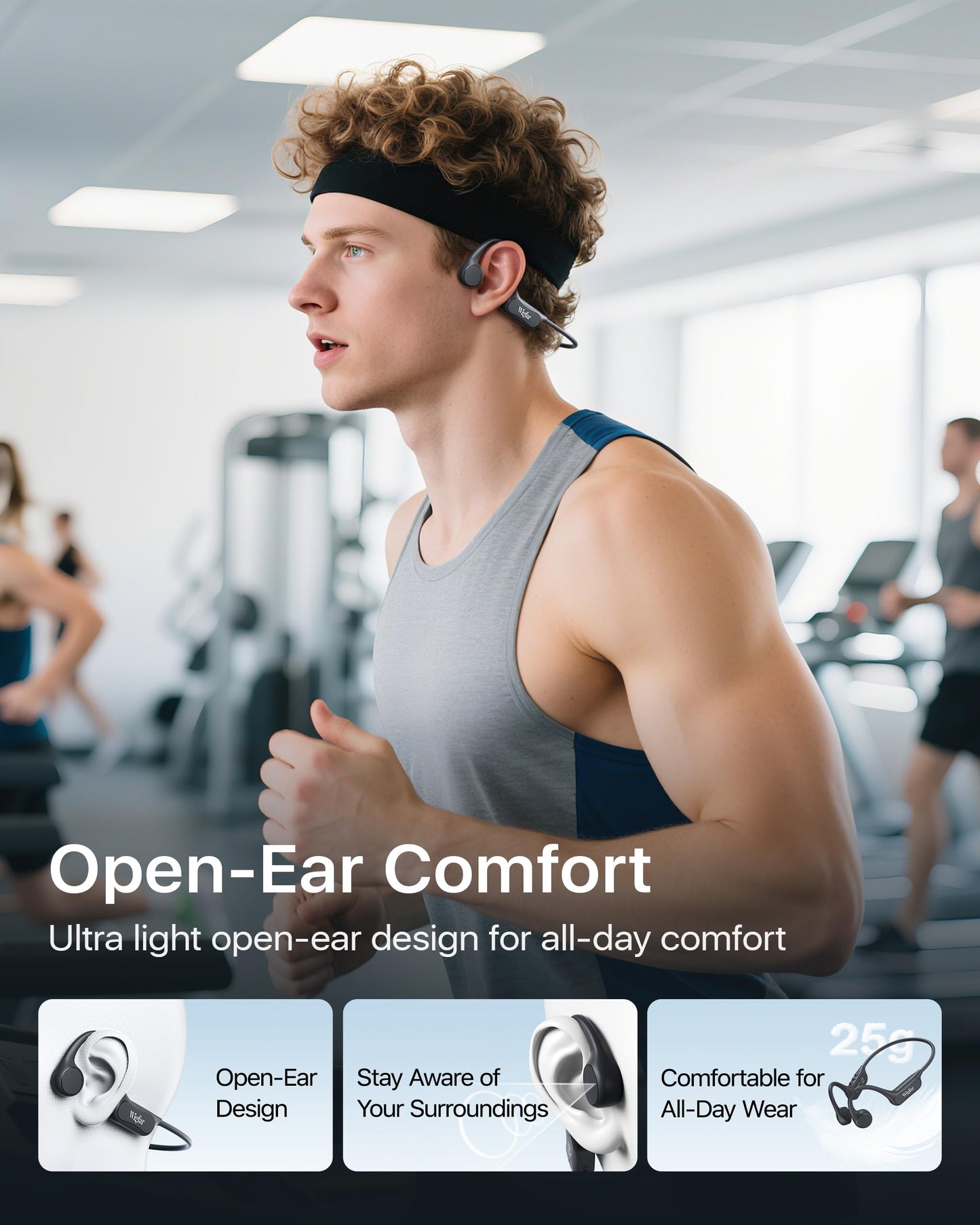 Wigfar Bone Conduction Headphones, Open Ear Headphones Bluetooth 6.0 with Mic, 10H Playtime,Waterproof Sports Headphone Suitable for Running,Cycling, Outdoor Sports