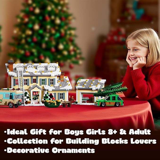 Christmas Holiday House Building Set 5 in 1 Model Buildings Kits Snow Village & RV Toy Building Blocks Sets with LED Xmas Decor Toys Gifts for Kids Girls Boys Ages 8+ Adults (1958PCS)