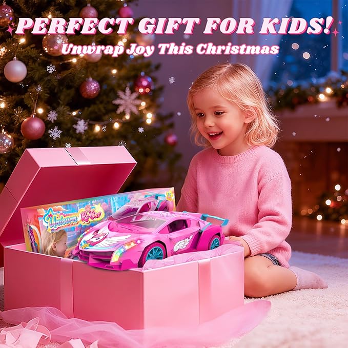 Unicorn RC Car for Girls Rainbow Glow & Drift Wing Remote Control Car2.4GHz RC Cars 1:18 ScaleKids Toys Age 3 4 5 6 7 8 9 10 11 12Girls Birthday GiftsValentines Day Gifts for Kids 3-12 Year O