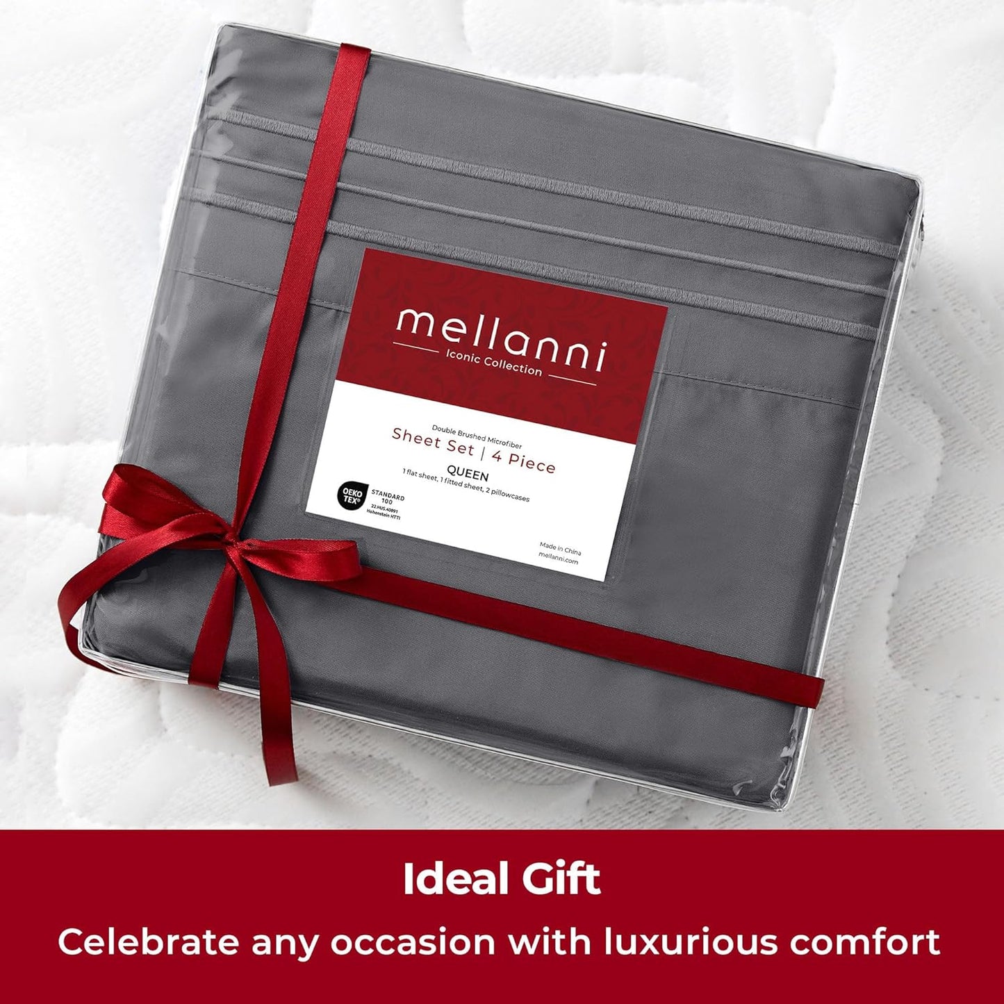 Mellanni Extra Deep California King Sheets - Hotel Luxury, Ultra Soft & Cooling Bedding - 4 PC Set in Gray