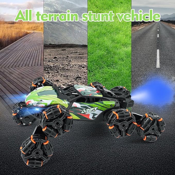 8 Wheels Remote Control Car - Birthday Gifts for 6 7 8 9 10 11 12 Years Old Boys Gesture Sensing RC Stunt Car with Lights & Spray & 360 Degree Flips 2.4Ghz Climbing Toys for Kids Age 6-12