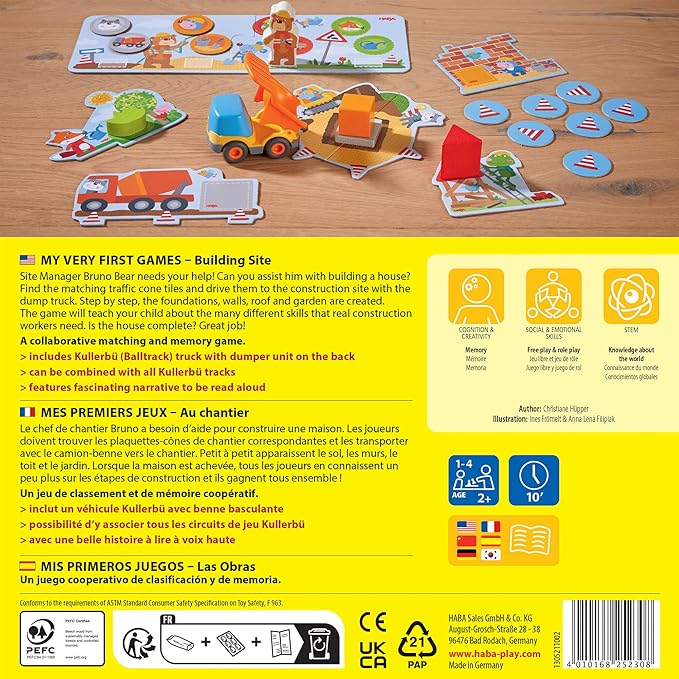 HABA My Very First Games Building Site A Cooperative Learning Kids Game Toddler Learning Activities & Games for 2+ Year Olds with Included Toy Truck
