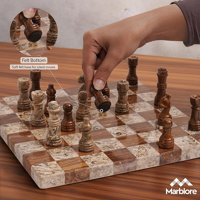 10” Marble Chess Set Coral & Red Unique Chess Board with 32 Pieces & 2 Extra Queens Luxury 2 Player Chess Game for Adults Elegant Decorative Gift for Women's Day & Room Decor