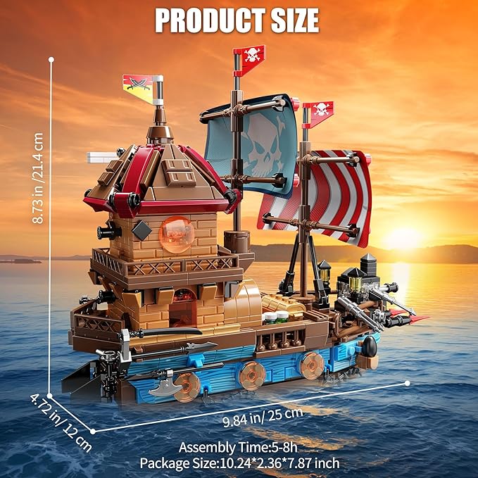Pirate Ship Building Kit (916 Pcs) with LED Lights - Standard Brick - Compatible Creative Pirate Toy Model - Ideal Gift for Kids Teens Adults & Boys Ages 8-12 (Birthday/Christmas/Party)
