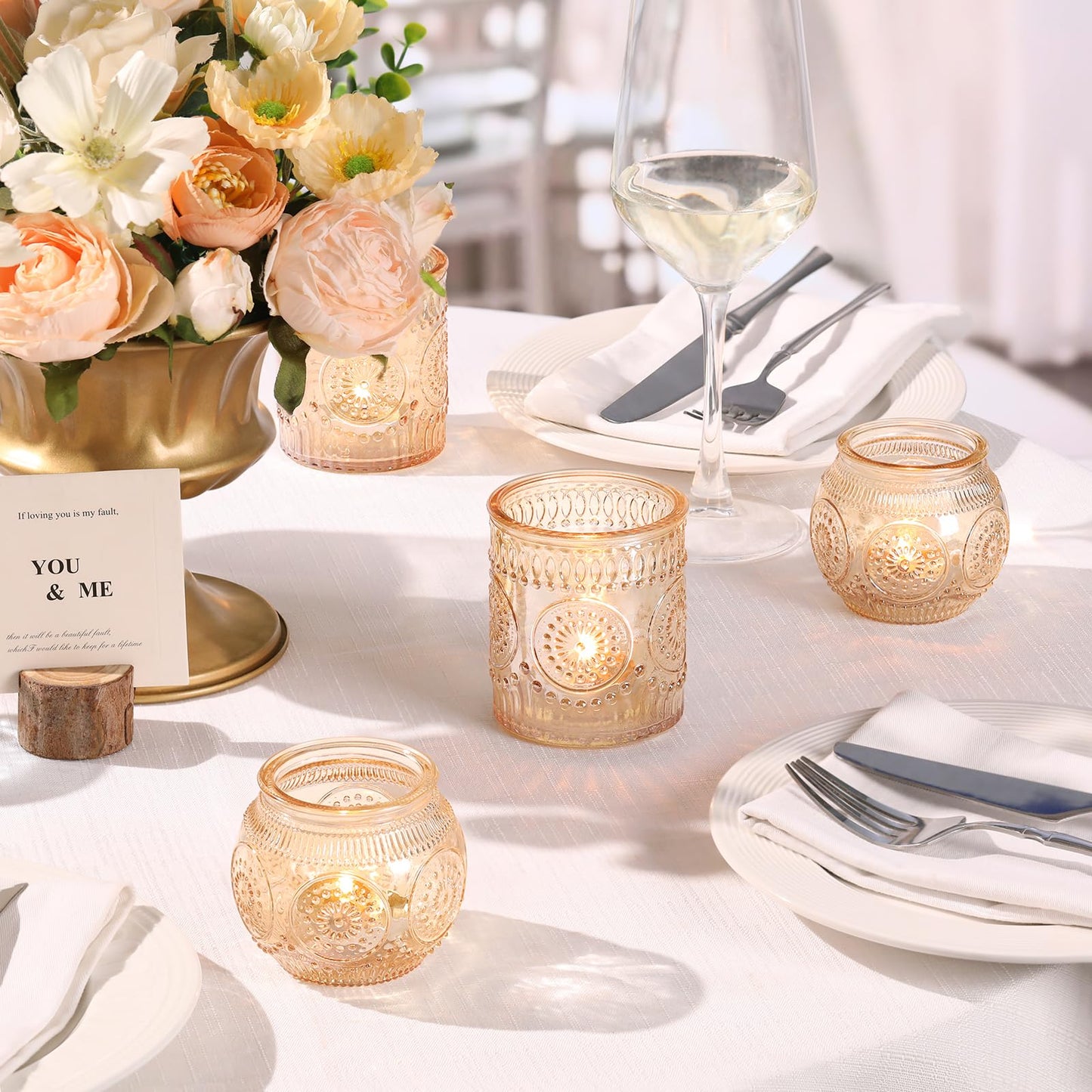 DARJEN Gold Votive Candle Holder Set of 20, Upgraded Size Tea Light Candle Holder Glass for Wedding Table Centerpieces, Elegant Bulk Votive Holders for Party, Proposals and Wedding Shower