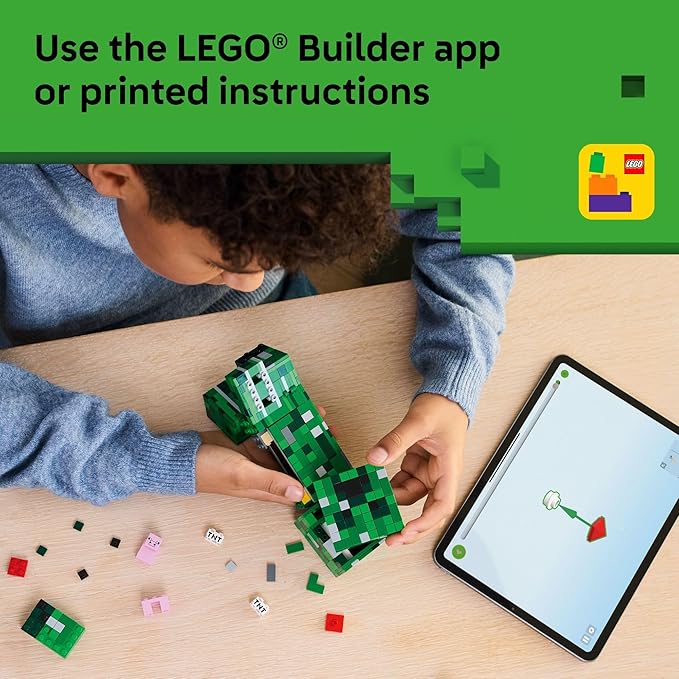 LEGO Minecraft The Creeper Kids Building Toy - Minecraft Toy for Boys & Girls Ages 10+ - Room Decor for Gamers w/ 1st Version Creeper Minifigure - Gift for Birthdays - 21276
