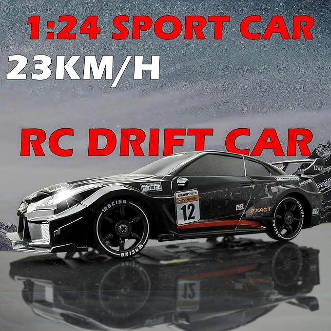 1:24 RC Drift 2.4GHz with LED Light Race Car Toys for Boys and Girls Aged 6+ Speed Adjustable up to 23Km/H High-Speed RC Racing Cars Toy Gift for Boys & Girls (Black)