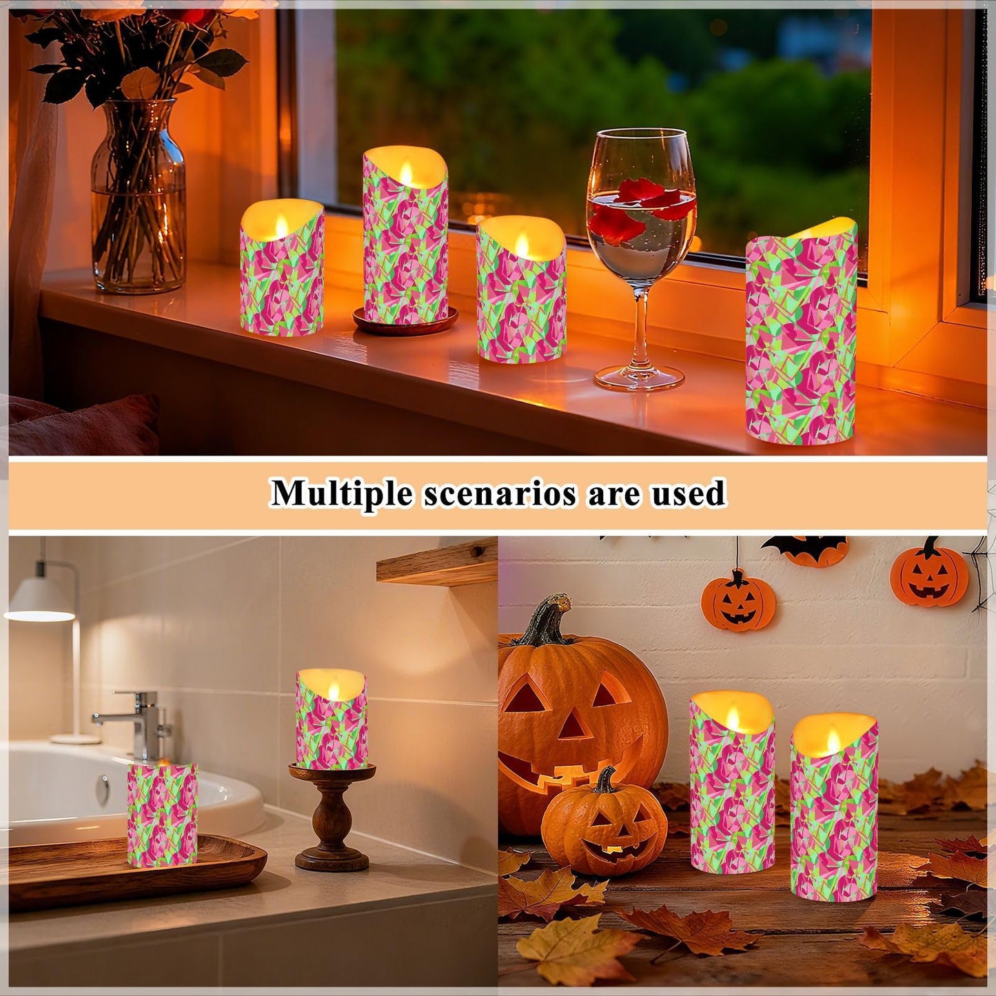 Yoogain Tabletop Flameless Candles Set of 2 Remote Timer Wax Fake Candles for Dining Table Modern Abstract Pattern