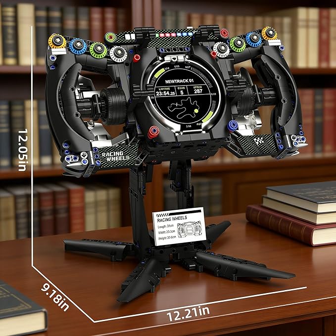Racing Simulator Steering Wheel Building SetFormula Racing Steering Wheel Toy with Display Stand & 360 ° RotatingCompatible with lego Car KitHome Office Decor Gift for Racing Lovers & Adult