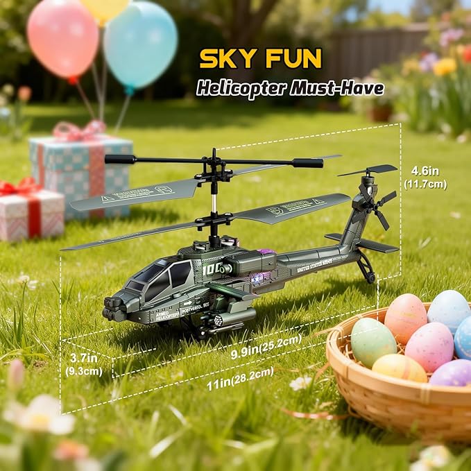 XIKOTEC RC Helicopter Remote Control Helicopter Toy for Kids Beginners and Adults with Altitude Hold Gyro & LED Light 2 Batteries & USB-C Charging Gift for Boys Ages 8-12 (Green)
