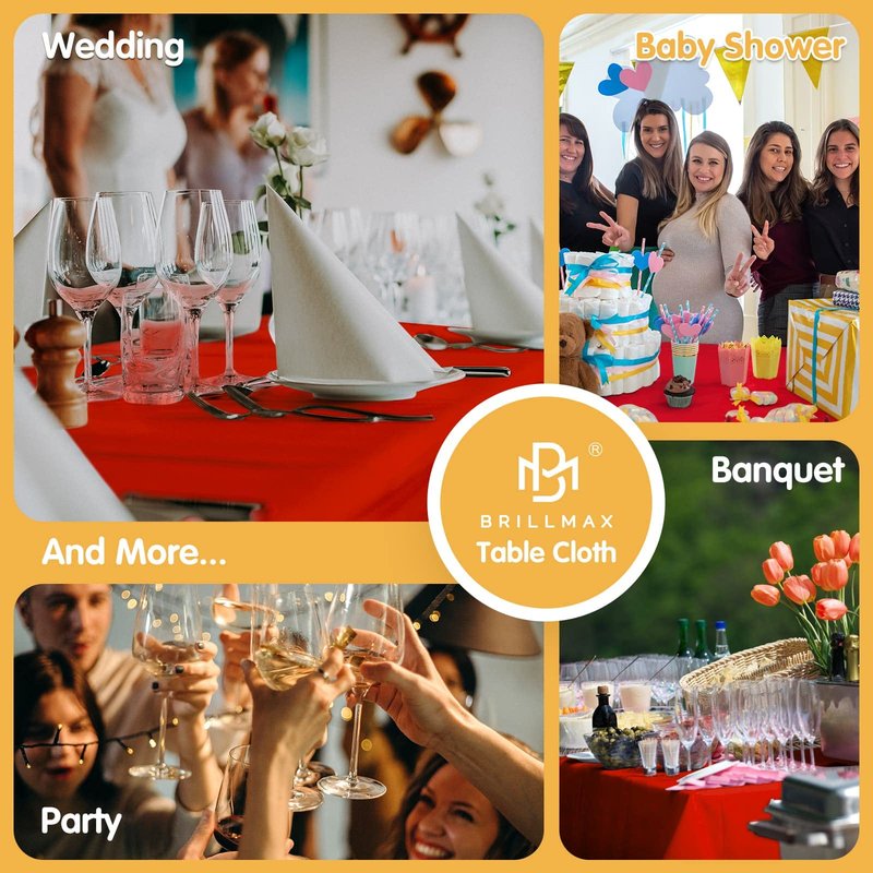 BRILLMAX 6 Pack Red Tablecloths 60 x 126 Inch for 8ft Rectangle Tables - 150 GSM Polyester Fabric, 15" Standard Drop, Water, Stain & Wrinkle Resistant Cloth Cover for Wedding Banquet Dining Buffet