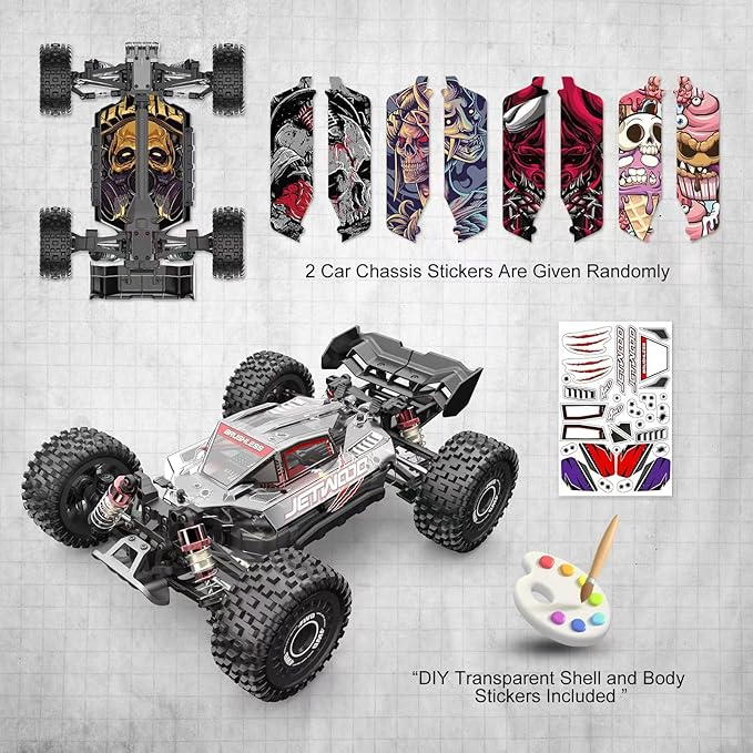 Jetwood 1:16 Fast RC Car Brushless 42MPH Remote Control Car for Adults - High Speed 4WD RTR RC Truck with 2 LiPo Batteries & DIY Body JC16EP Red