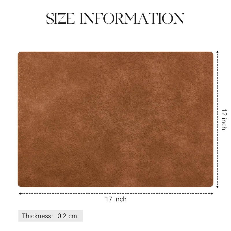 MOSAYT Vinyl Placemats Set of 6-12 X 17 Inch - Faux Leather 100% Waterproof Oil-Proof Wipeable PU Place Mats, Heat Resistant Reversible Table Mats for Kitchen, Dining, Outdoor (Reddish Brown)