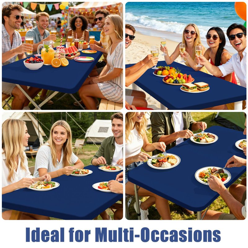 Moosfor Spandex 8 Foot Rectangle Table Cloth 6 Pack, Elastic Fitted Tablecloths for Picnic, Stretch Washable Patio Table Cover for Outdoor, Camping, Banquet and Parties (Navy, 30"x96")