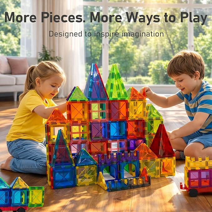 LATI 130-Piece Magnetic Tiles Building Toy Large Set for KidsMagnetic Building Blocks Construction SetOpen-Ended Play STEM Educational ToyCompatible with Other BrandsGift for Boys & Girls Ages