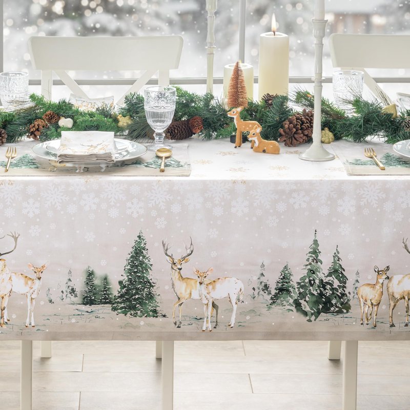Maison d' Hermine Table Cloth Square Table 100% Cotton 54 x 54 Inches Fall Tablecloth Reusable Everyday Use for Thanksgiving Christmas Decorations Dining Farmhouse Party (Deer in The Woods)