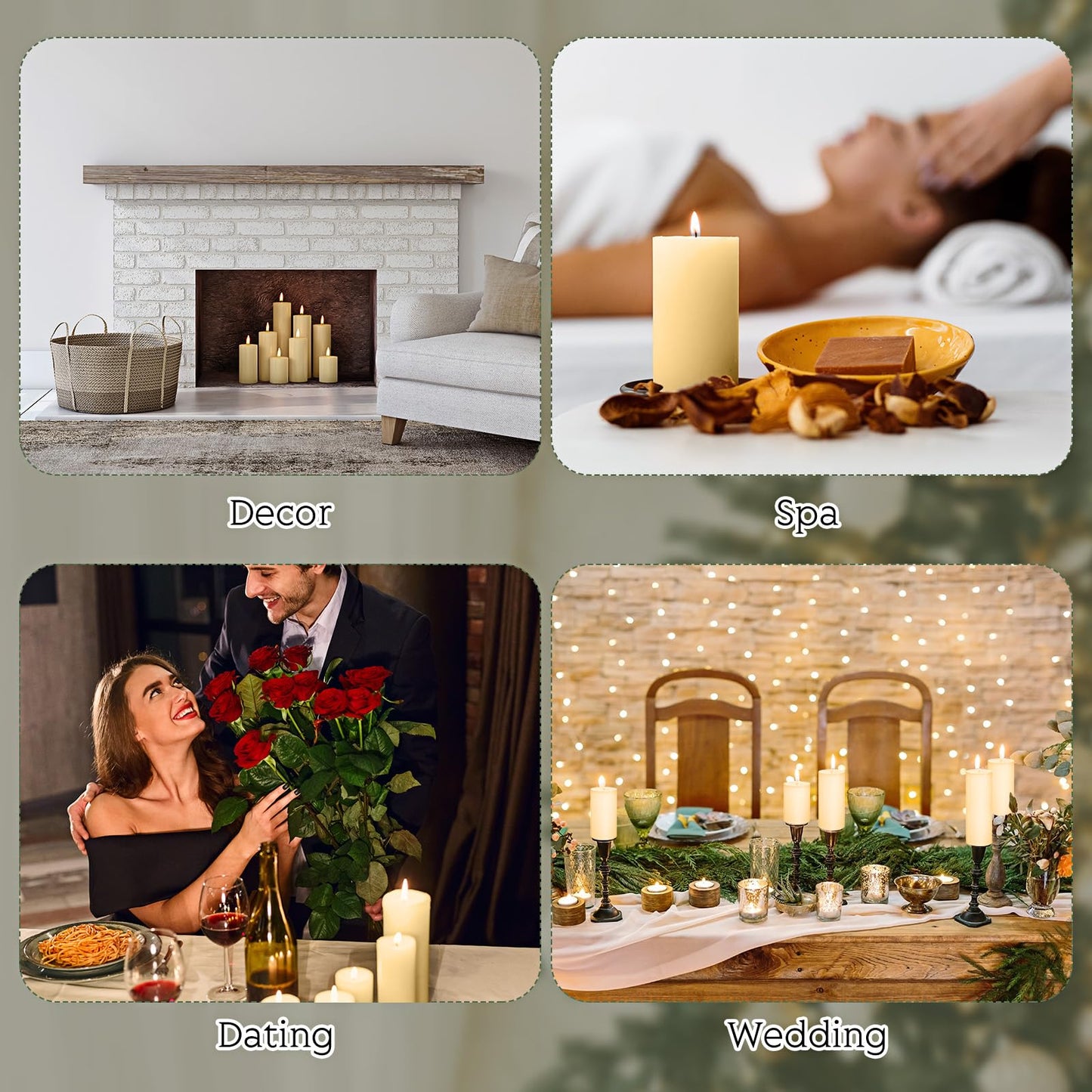 Shihanee 24 Pcs Pillar Candles 3 in x 3,4,5,6,8,10 Dripless Unscented Smokeless Candle Long Burning Decorative Rustic Candles with Cotton Wick for Wedding Home Fireplace (Ivory White)