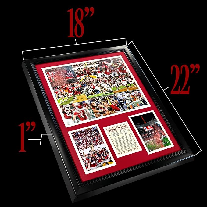 Indiana Hoosiers | 2025 CFP National Champions | Collectible Hoosier Football Memorabilia | Framed Picture & Photo Collage Gift Man Cave Wall Art Home & Room Decor | 2 Sizes & 2 Styles (