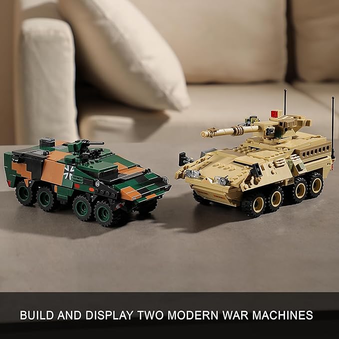 Boxer & Stryker Military Vehicles Building Sets Compatible with Lego Armored Tank Model Kit for Kids Great Army Toys for Boys Kids Teens Ages 8+