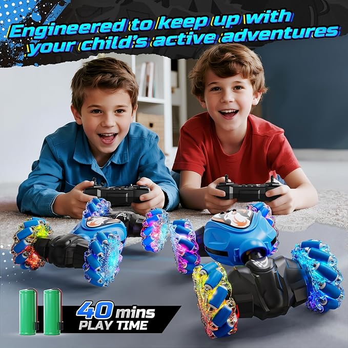 Holyton Gesture & Remote Control RC Stunt Car with Magic Color-Changing Body Cool Lights & Music 4WD All-Terrain Vehicle Photochromic Coating Gift for Boys Girls Age 6-7-8-9-10-11-12
