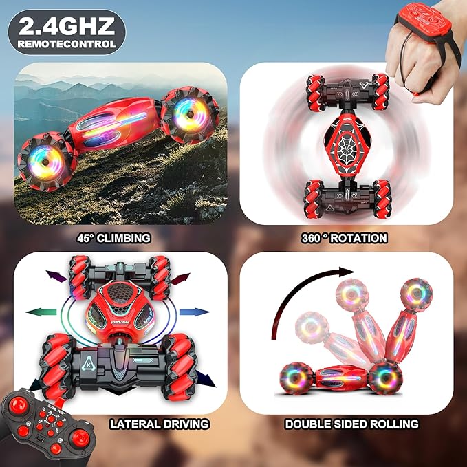 Gesture RC Car1:18 4WD Transform Off-Road Stunt Car with Gesture & Remote Control 360° Flips Drift Vehicle with LED Lights Music All Terrain Toy Cars Gifts for Boys Girls Age 6-12