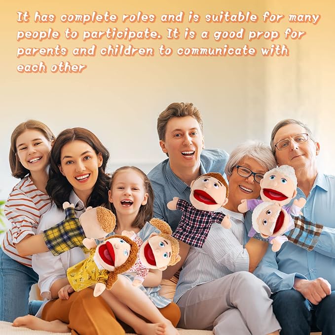 6 Pcs Family Hand Puppets 12 Inch Grandparents Mom & Dad Brother & Sister Plush Hand Puppet Toys Role-Play Toy Puppets for Kids Storytelling Imaginative Pretend Play Teaching Preschool(6 Fam
