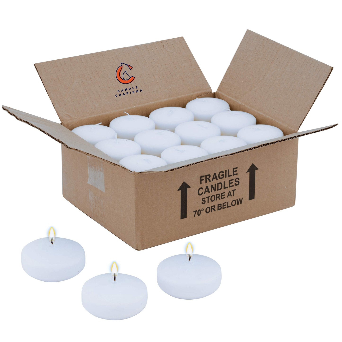 Candle Charisma White Floating Candles 3 Inch (Set of 36) – 8-Hour Dripless, Smokeless Burn with Natural Flickering Flame – Perfect for Weddings, Centerpieces, Pool Nights & Special Events