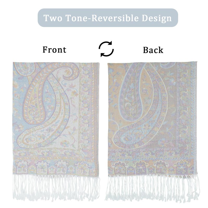 Ciormis Paisley Shawl Wrap, White Fringed Paisley Pashmina Warps for Women Evening Dress(Style4-White)