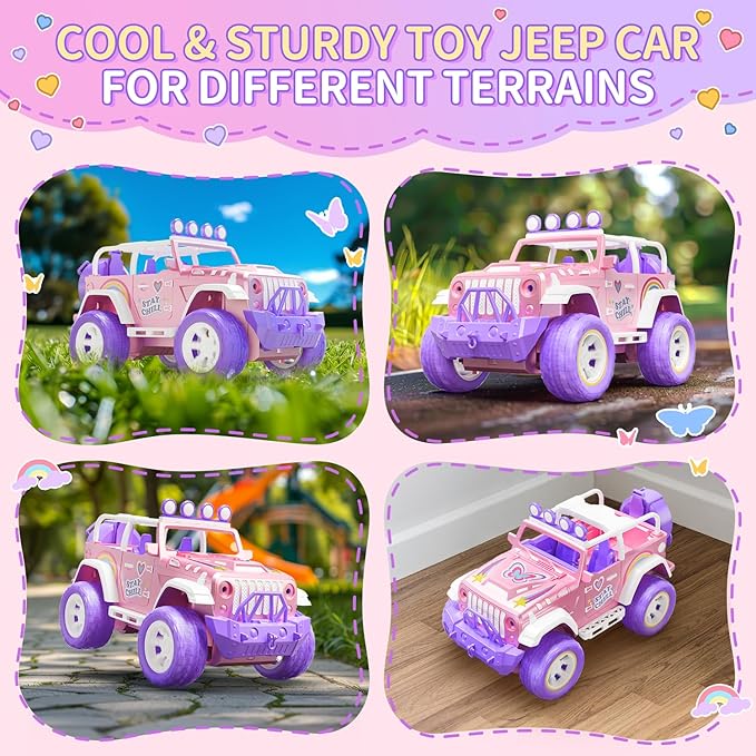 DEERC Pink Remote Control Car for Girls with Fog Mist & Music 1:16 RC Car with LED Lights for Kids 2.4Ghz All Terrain SUV Truck Gifts Off-Road Racing Vehicle Toy Car Girls Toys