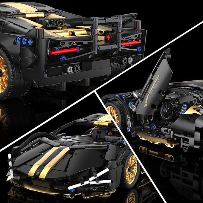 PIKARO Sports Car Building Set for Adults & Boys 1:14 MOC Black Race Car Model Kits Collectible Supercar Toys Birthday Gifts for Kids Teens Age 8-14 12-16 (1309 Pieces)