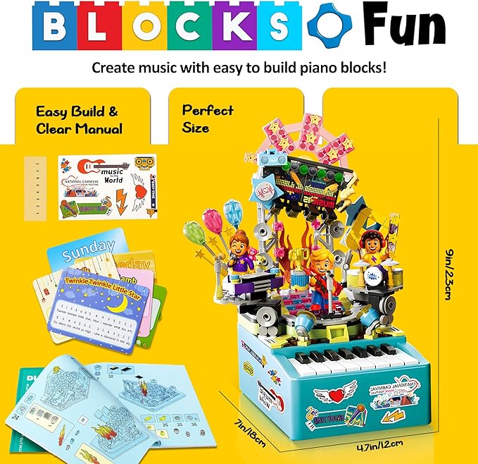 STEM Piano Music Building Block Set with Light & Sound Real Playable Building Toys for Kids Ages 6+ Birthday Gift & Room Décor DIY Creative Toys for Kids & Adults
