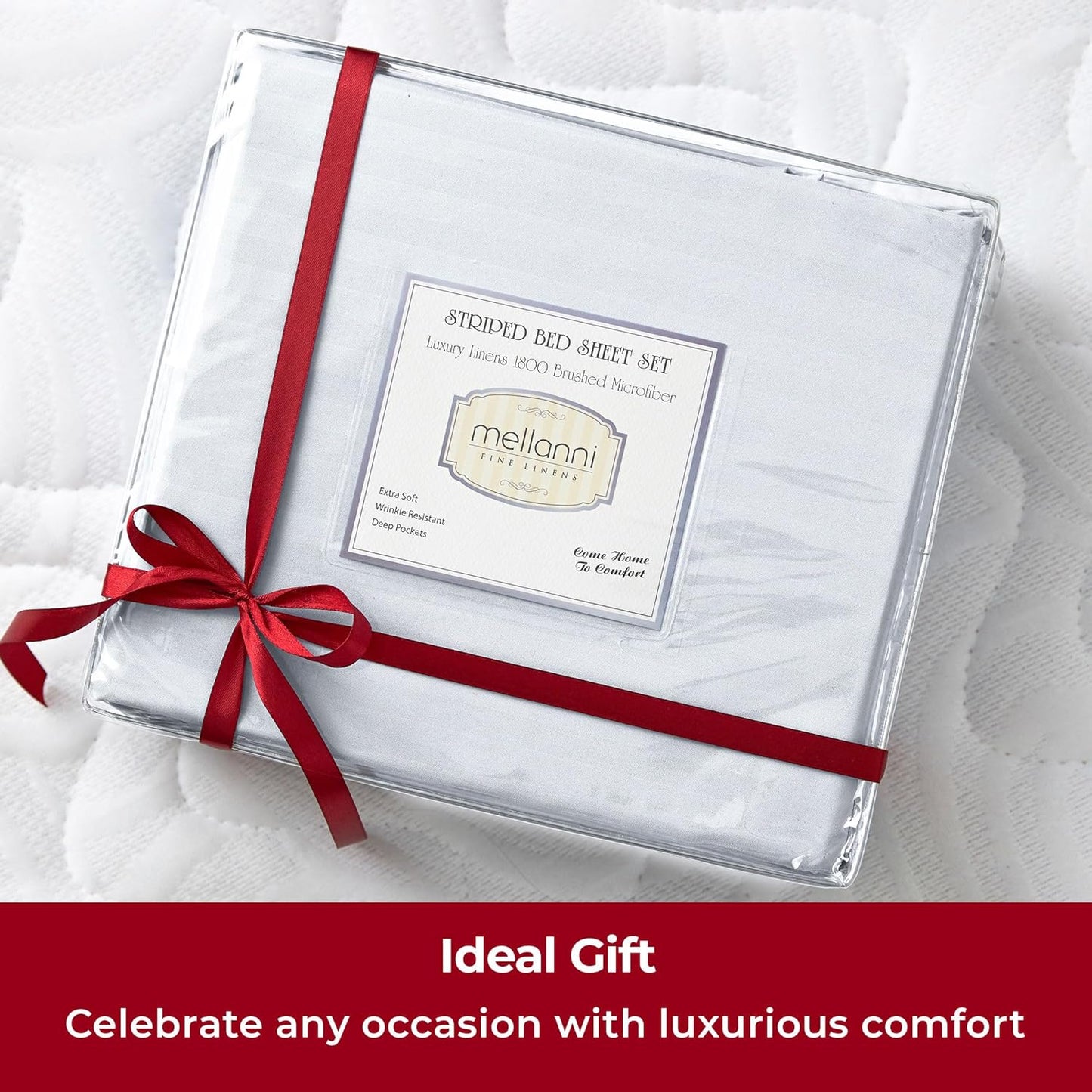 Mellanni King Sheets Set - 4 PC Hotel Luxury Bedding | Extra Soft, Cooling, Wrinkle-Resistant (King, Striped White)