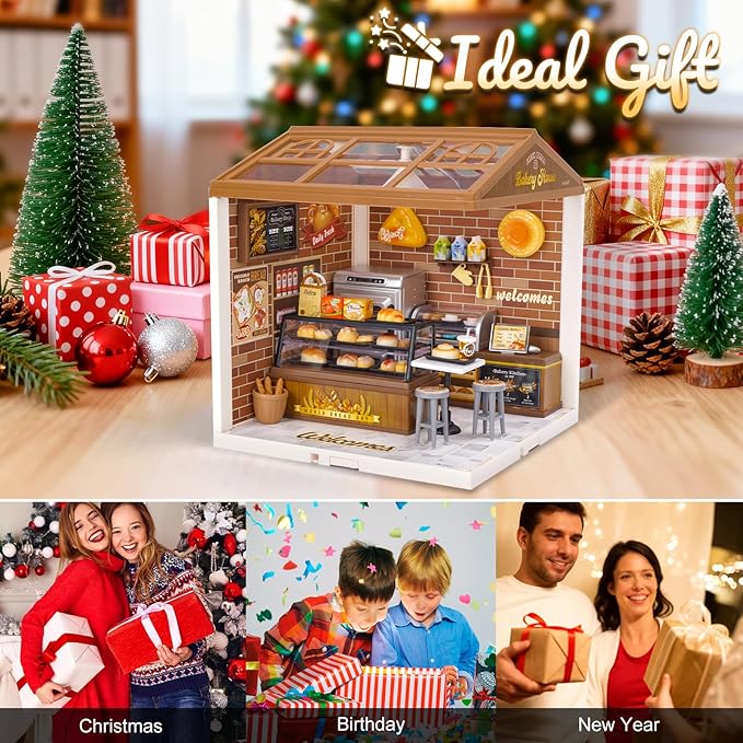 LED Building Blocks for Adults 1:24 DIY Miniature Dollhouse Kits with Roof & Dustproof Cover Tiny House Toy Building Sets for Kids Ages 8-12-15 Birthday Hobbies Gift for Men Women Boy Girl