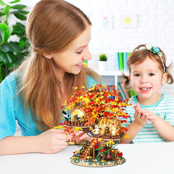 Cherry Blossom Bonsai Tree House Building Blocks Set with Acrylic Display Box Plants Flowers Treehouse Architecture Micro Mini Block Kits Gift for Adults(2725 Pieces